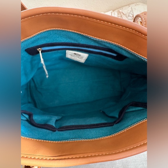 New Spartina 449 Mareena Avery Navy/Tan Leather/ Natural Linen Tote Purse - Picture 10 of 13